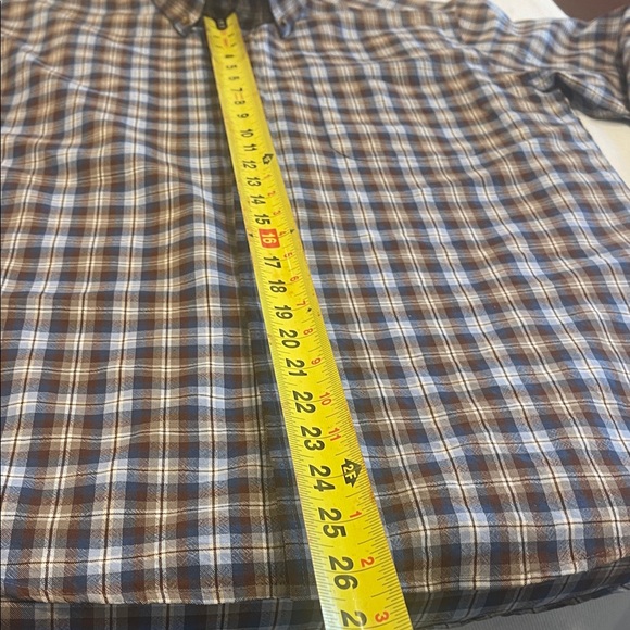 1801100 Men's Blue and Brown Plaid Shirt EUC - Picture 4 of 7